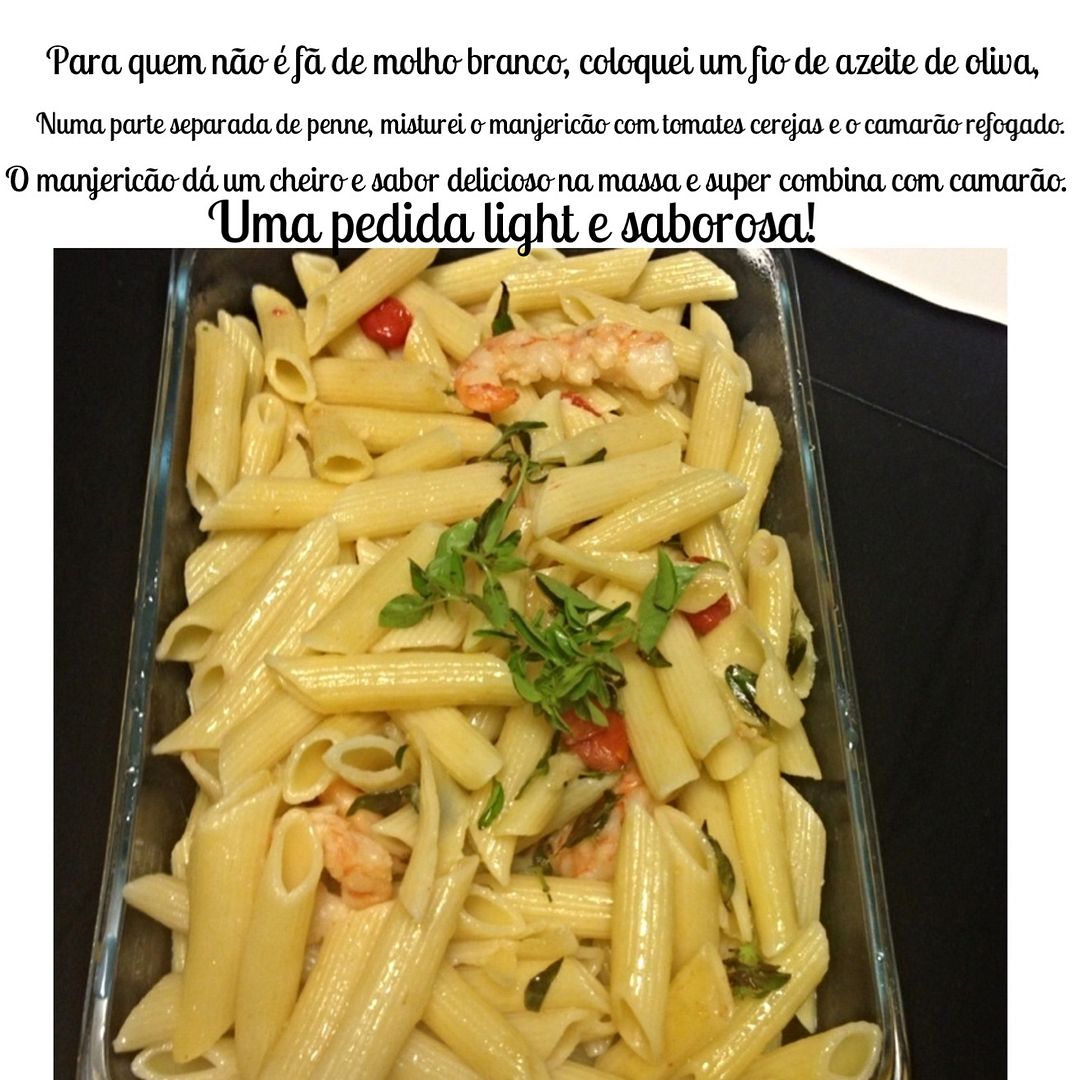 Penne com camarão e manjericao fresco