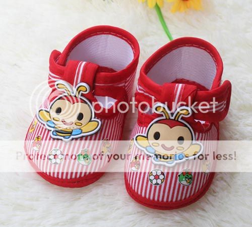 Infant Princess Prince Baby Shoe Little Cartoon Bee Red Soft Bottom Size 14